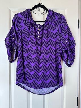 Notations Purple Geometric Peasant Blouse - Women's Relaxed Top Sz L